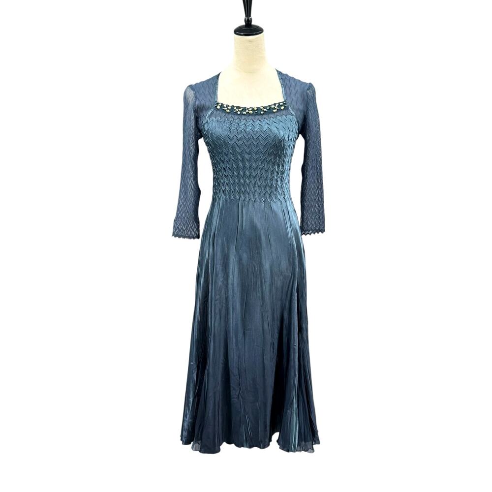 Komarov Textured Crinkle Charmeuse Chiffon Jeweled Fit & Flare Cocktail Dress